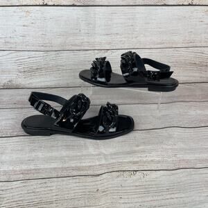 Tory Burch Adrien Womens Sz 9.5M Sandals Black Chain Ankle Strap